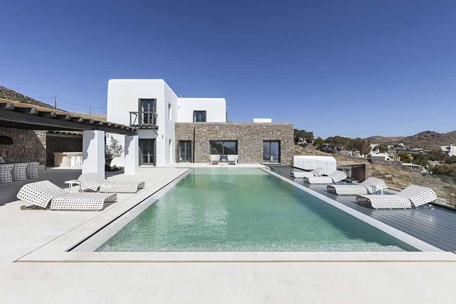 luxury villas - outdoor view of swiming pool in front of villa klio