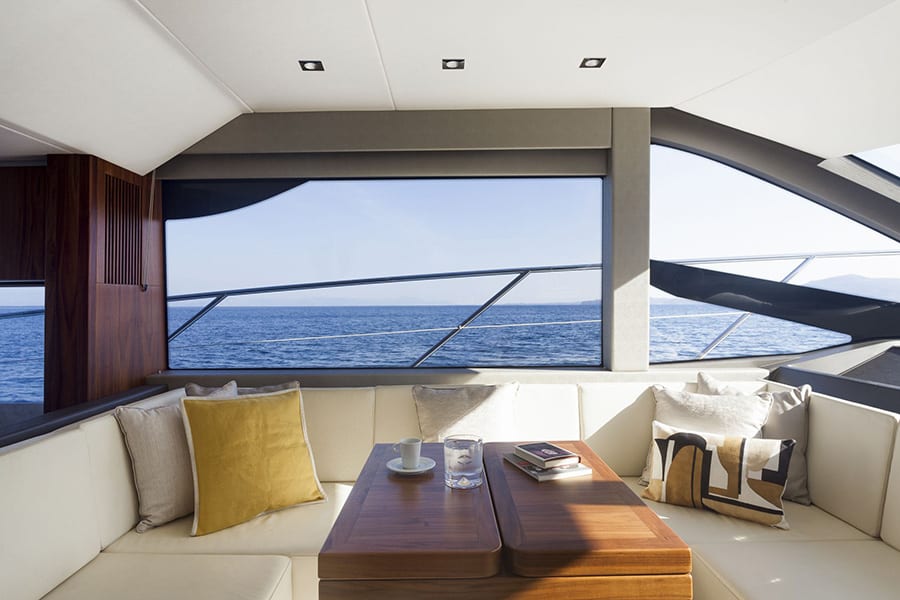 luxury yachts - living room of yacht with large windows