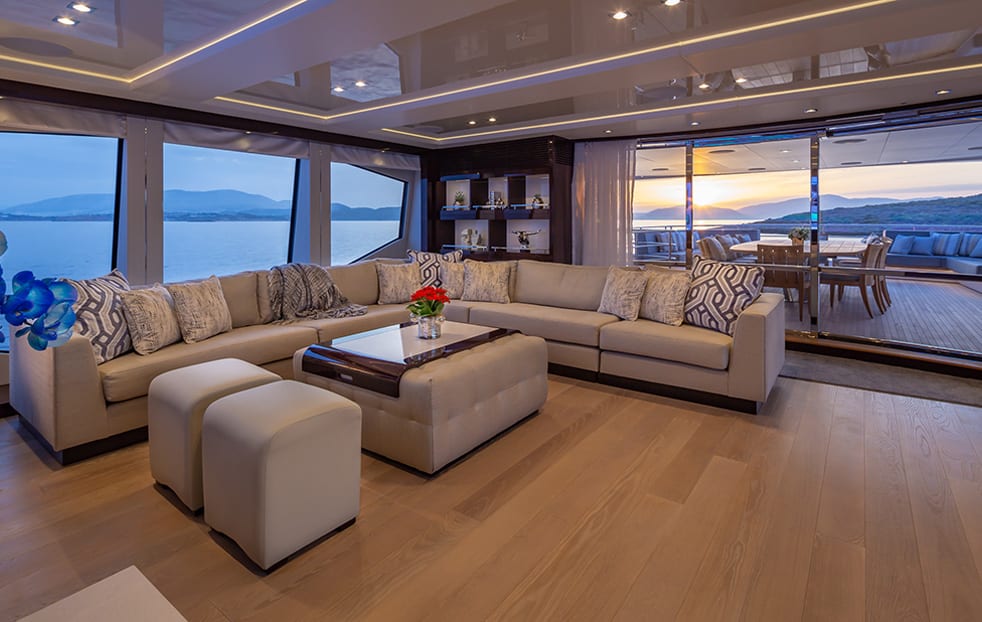 luxury yachts - living room of yacht with patio doors