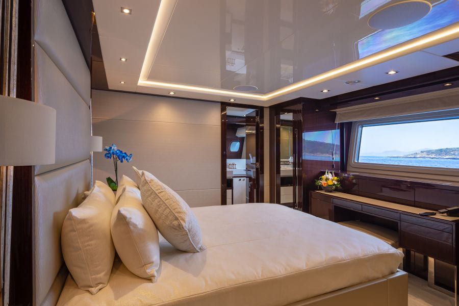 luxury yachts - bedroom of yacht with sea view