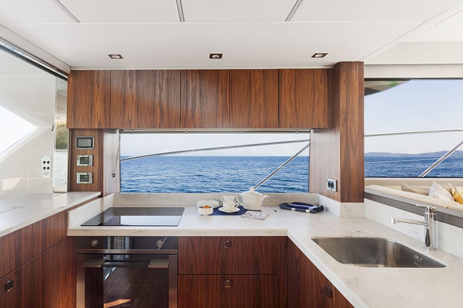 luxury yachts - kitchen corner of yacht with sea view