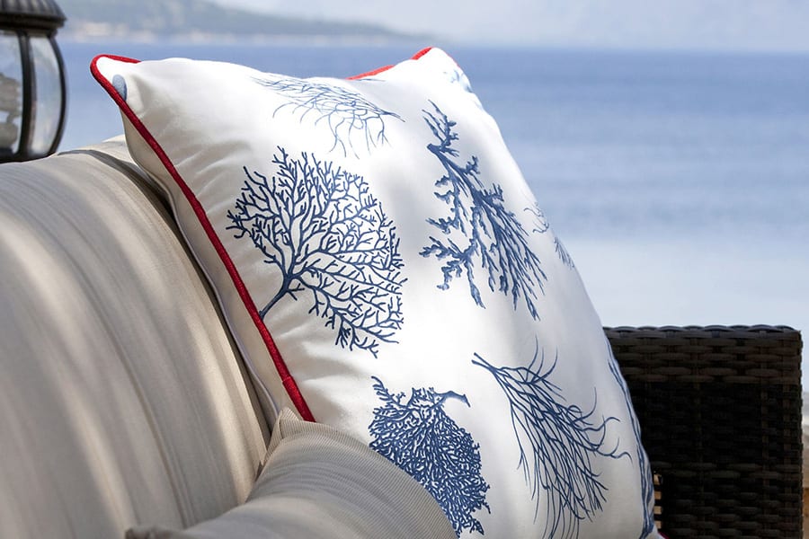 luxury villas - close up of pillow with blue abstract trees