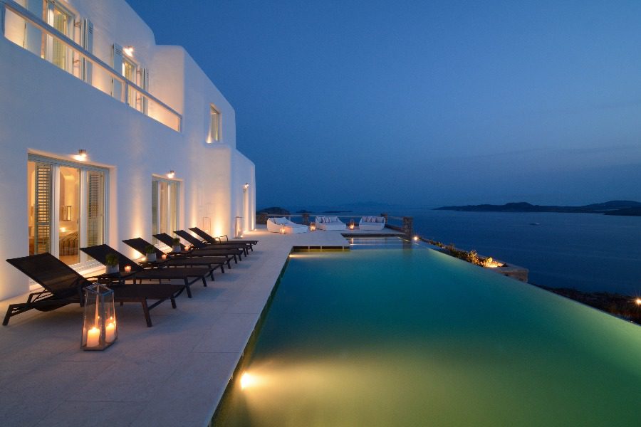 luxury villas - infinity pool by night