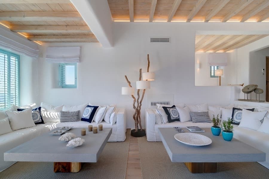 luxury villas - living room with wite sofas