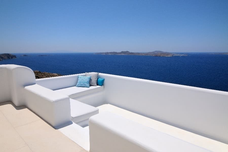 luxury villas - outside relaxing area with sea view