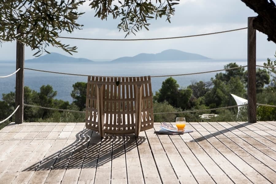 luxury villas - terrace with sea view and orange juice