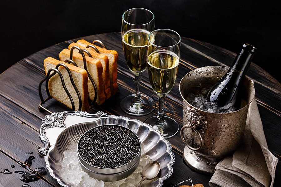 luxury services - caviar with toast and chanmpagne