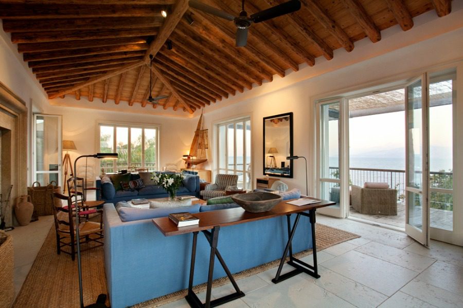 luxury villas - living room with balcony