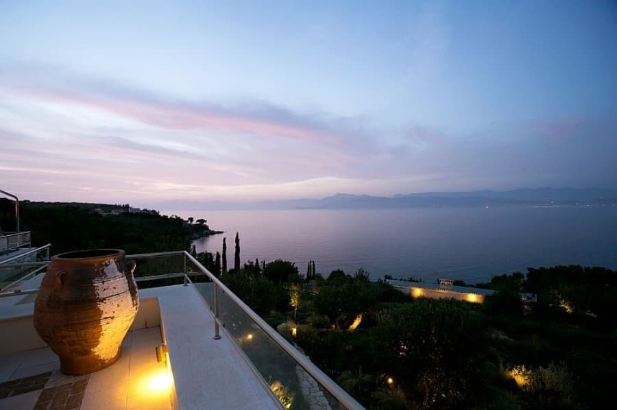luxury villas - terrace at sunset with beautiful sea view