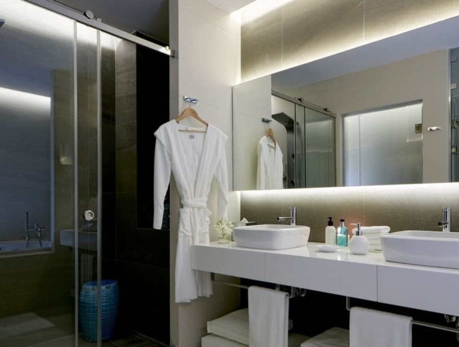 luxury villas - bathroom with two sinks with bathrobe