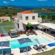 luxury villas - drone shot of modern villa with pool