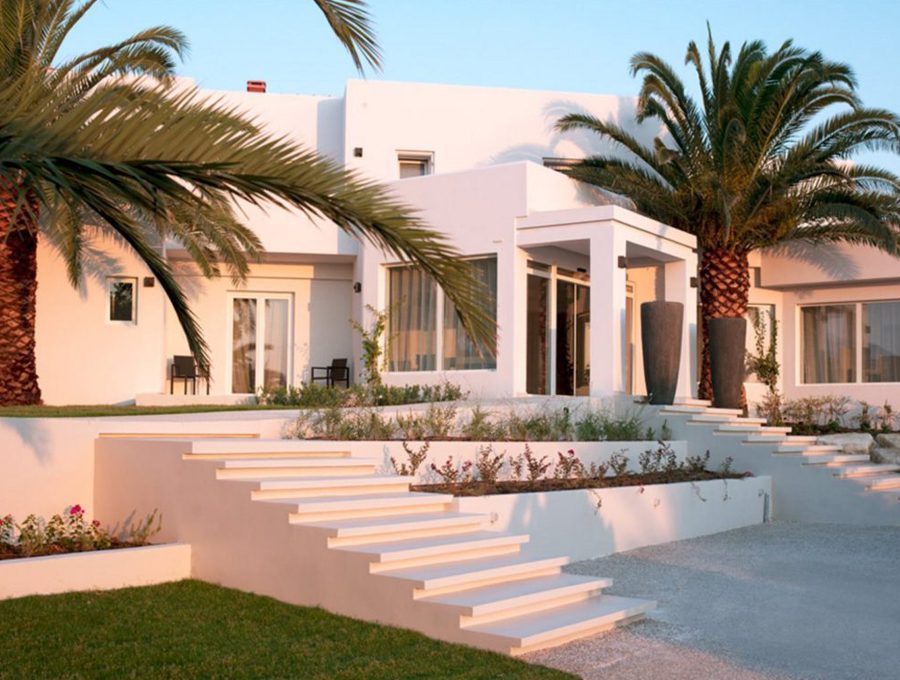 luxury villas - outside view with palm trees