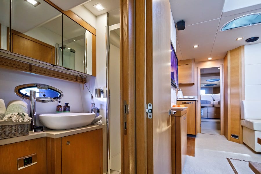 luxury yachts - view from bathroom to living room