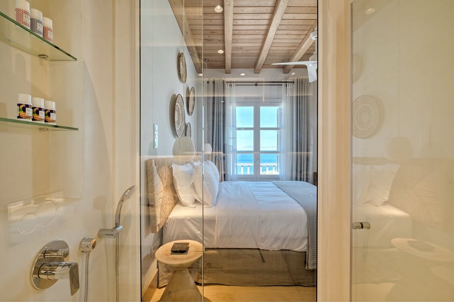 luxury villas - shower with view to bedroom and seaview