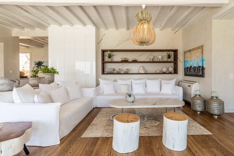 luxury villas - living room with white sofas